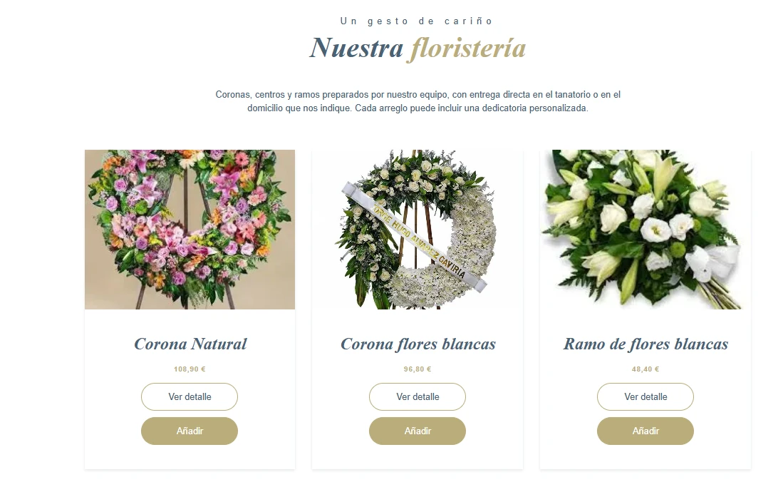 Tienda online de flores, coronas y centros para funerarias