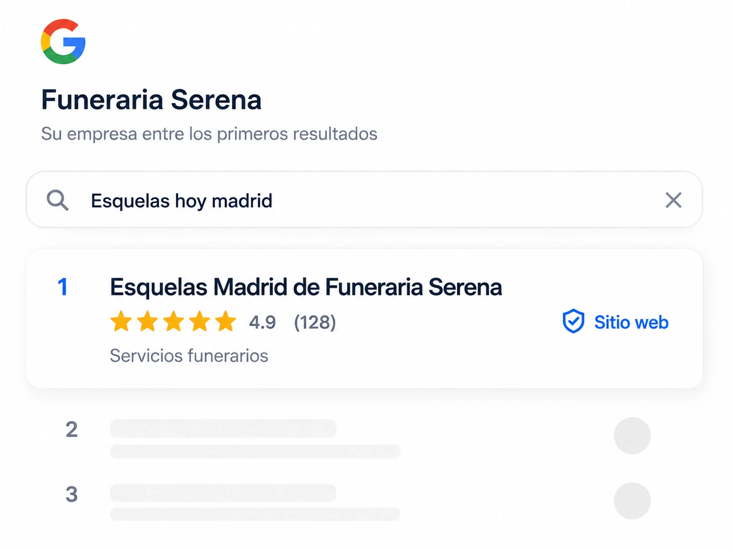 Funeraria posicionada en los resultados locales de Google